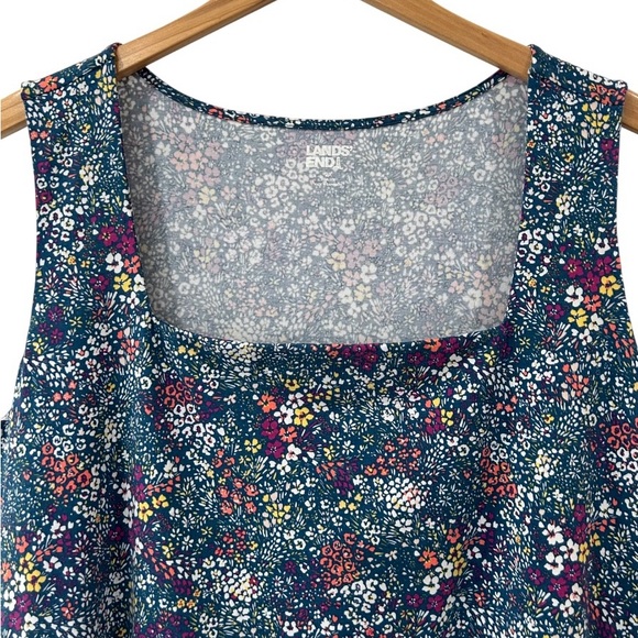 Lands' End women’s Cotton Modal Square Neck Tiered Maxi Dress 2X teal pockets - Picture 3 of 8